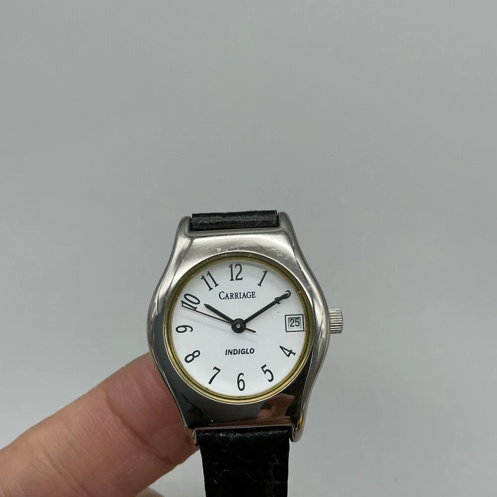 Carriage By Timex Womens Watch 24mm Black Leather Indiglo Date New Battery
